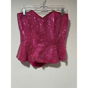Vintage Beaded & Sequins Corset Top 100% Silk Hot Pink Zip Up Size 8 JL
